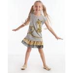 Reduzierte Graue Melierte Rundhals-Ausschnitt Kinderkleider mit Rüschen für Mädchen Größe 92 