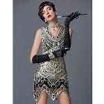 Goldene Ärmellose Charleston-Kostüme & 20er Jahre Kostüme mit Pailletten für Damen 