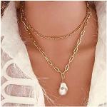Dervivea Boho Perlen Anhänger Halskette Geschichtet Perlenketten Gold Büroklammer Kette Halskette Barock Perle Choker Halskette Chunky Kette Schmuck Für Frauen Und Mädchen