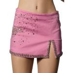 Reduzierte Pinke Bestickte Mini Miniröcke mit Reißverschluss aus Baumwollmischung für Damen Übergrößen für den für den Winter 