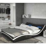 Design Bett in Schwarz und Weiß Kunstleder LED Beleuchtung