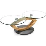 Design Couchtisch mit zwei runden Glasplatten Asteiche Massivholz
