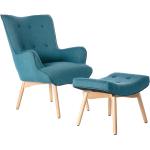 Design-Sessel skandinavisch und Fußablage Petrolblau und helles Holz BRISTOL