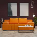 Design Sofa in Orange Samt Schlaffunktion und Bettkasten