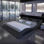 Schwarze Moderne Rodario Rechteckige Französische Doppelbetten aus Kunstleder 180x200 