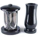 designgrab Alu Grablampe aus Aluminium in Antikoptik und Grabvase in Granit Schwedisch Black