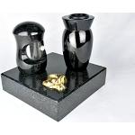 designgrab Grabschmuckset Petit bestehend aus Grablampe, Vase und Sockel mit Messingrose verziert, für Wand- und kleine Urnengräber