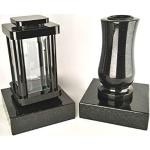 designgrab Modern Grablampe mit Vase und 2 Stück Sockel aus Granit Schwedisch Black SS1 schwarz, Grabschmuckset