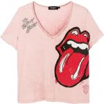 Pinke Desigual Rolling Stones Damenfanshirts mit Strass aus Baumwolle Größe XS 