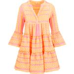 Reduzierte Pinke Devotion Mini V-Ausschnitt Sommerkleider mit Ornament-Motiv mit Rüschen aus Baumwolle für Damen Größe S für den für den Sommer 