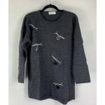 Reduzierte Graue Bestickte Angora-Pullover mit Reißverschluss aus Wolle für Damen Größe S für den für den Herbst 