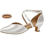 Elfenbeinfarbene Diamant Dance Shoes Tanzschuhe mit Riemchen in Normalweite aus Satin atmungsaktiv für Damen Größe 41,5 mit Absatzhöhe 3cm bis 5cm 