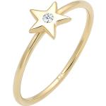 Goldene Sterne Runde Goldringe aus Gold 9 Karat mit Diamant handgemacht für Damen Größe 52 