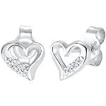 Silberne Motiv Elegante Diamore Herzohrstecker mit Herz-Motiv mit Diamant handgemacht für Damen zum Valentinstag 