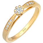 Reduzierte Goldene Elegante Diamore Goldringe mit Blumenmotiv aus Gold mit Diamant handgemacht für Damen Größe 58 