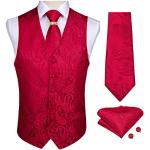 Rote V-Ausschnitt Krawatten-Sets mit Knopf aus Seide für Herren Größe XL 5-teilig zum Vatertag 
