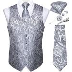 Silberne Paisley Elegante V-Ausschnitt Hochzeitswesten aus Seide für Herren Größe XL 