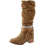 Khakifarbene Cowboy-Boots & Cowboystiefeletten mit Schnürsenkel für Damen Größe 38 für den für den Herbst 