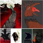 Die Krähe ist der Bote der Hexe, Vintage-Wandkunst, Ölgemälde, abstrakte schwarze Krähe, Vintage-Poster und Edition