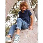 Blaue Straight Leg Jeans für Kinder mit Nieten mit Reißverschluss aus Denim Größe 140 