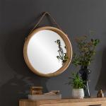 Braune Moderne Möbel Exclusive Runde Runde Wandspiegel aus Holz 