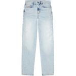 Hellblaue Diesel Straight Leg Jeans mit Strass mit Reißverschluss aus Denim für Damen 