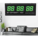 Digital LED Wanduhr mit Kalender Datum Temperatur Wohnzimmer Uhr 24-Stunden-Anzeige fur Arbeitszimmer, öffentlicher Ort, Büro 48x19cm (Grün)