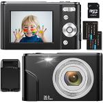 Digitalkamera 1080P HD 36 Megapixel Videokamera 2,4" LCD Digitalkamera Wiederaufladbare Fotokamera mit 16X Digitalzoom Kompaktkamera mit Akkuladegerät&SD-Karte für Erwachsene/Kinder/Anfänger(Schwarz)