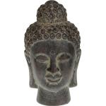 Dunkelgraue Asiatische Runde Buddha Figuren aus Terrakotta 