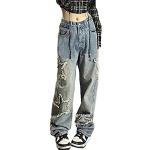 Graue Bestickte Gothic Hüftjeans & Low Waist Jeans aus Denim für Damen Größe S für den für den Sommer 