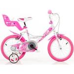 Kinderfahrrad DINO "Mädchenfahrrad 14 Zoll" Fahrräder rosa (rosa, weiß) Kinder Kinderfahrräder mit Stützrädern, Korb und Puppensitz