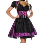 Dirndl Kleid Kostüm mit Bluse und Schürze aus Jacquard Stoff und Spitze Oktoberfest Dirndl lila/schwarz XXXL