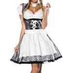 Dirndl Kleid Kostüm mit Bluse und Schürze aus Jacquard Stoff und Spitze Oktoberfest Dirndl silber/weiß/schwarz XXL