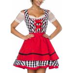 Dirndl Kleid Kostüm mit Schürze Minidirndl mit Karomuster und ausgestelltem Rockteil Oktoberfest Dirndl schwarz/weiß/rot XS