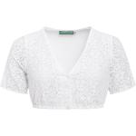 Weiße Langärmelige Country Line V-Ausschnitt Festliche Blusen mit Knopf aus Spitze für Damen Größe XS zum Oktoberfest 