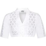 Weiße Elegante Langärmelige V-Ausschnitt Festliche Blusen aus Baumwolle für Damen Größe XS zum Oktoberfest 