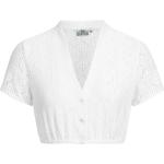 Weiße V-Ausschnitt Festliche Blusen aus Spitze für Damen Größe XXL für den für den Frühling 