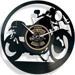 Schwarze Disc’o’clock Schallplattenuhren mit Motorradmotiv 