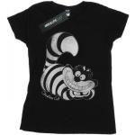 Schwarze Langärmelige Alice im Wunderland Katzen-Shirts mit Katzenmotiv aus Baumwolle für Damen Größe XS 