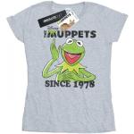 Graue Langärmelige Sesamstraße Kermit T-Shirts aus Baumwolle für Damen Größe XS 