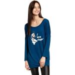 Blaue Langärmelige Die Eiskönigin - völlig unverfroren Olaf Rundhals-Ausschnitt T-Shirts aus Viskose für Damen Größe XXL 