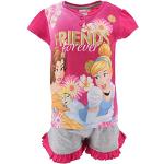 Fuchsiafarbene Disney Prinzessinnen Kinderschlafanzüge & Kinderpyjamas aus Baumwolle für Mädchen 