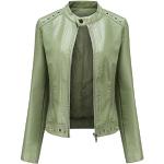 Grüne Dissa Mini Stehkragen Kurze Lederjacken mit Reißverschluss aus Leder für Damen Größe XXL für Partys 