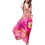 DISSA Damen Rosa Seiden Kleid Ohne Arm Trägerlos Blumen 100% Seiden Langes Seiden Kleid,D8020,M