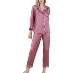DISSA Damen Violett Einfach 100% Seide Pyjama-Set Oberteil und Capri-Hose Schlafanzug Langarm 19 Momme Seidenpyjama,XL,T8002
