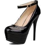 Schwarze Elegante Runde High Heels & Stiletto-Pumps mit Schnalle für Damen Größe 45 