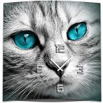 dixtime Wanduhr XXL 3D Optik Blaue Augen Katze 50x50 cm leises Uhrwerk GQ-015