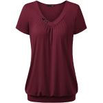Fuchsiafarbene Kurzärmelige DJT V-Ausschnitt T-Shirts mit Knopf für Damen Größe L 