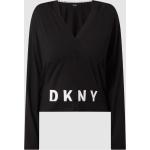 Schwarze DKNY V-Ausschnitt Strickpullover aus Polyester mit Kapuze für Damen Größe XS 
