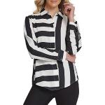 DKNY Women's Printed Button-up Blouse with Rugby Stripes, Step Hem and Long Sleeves, Black / Ivory, M
